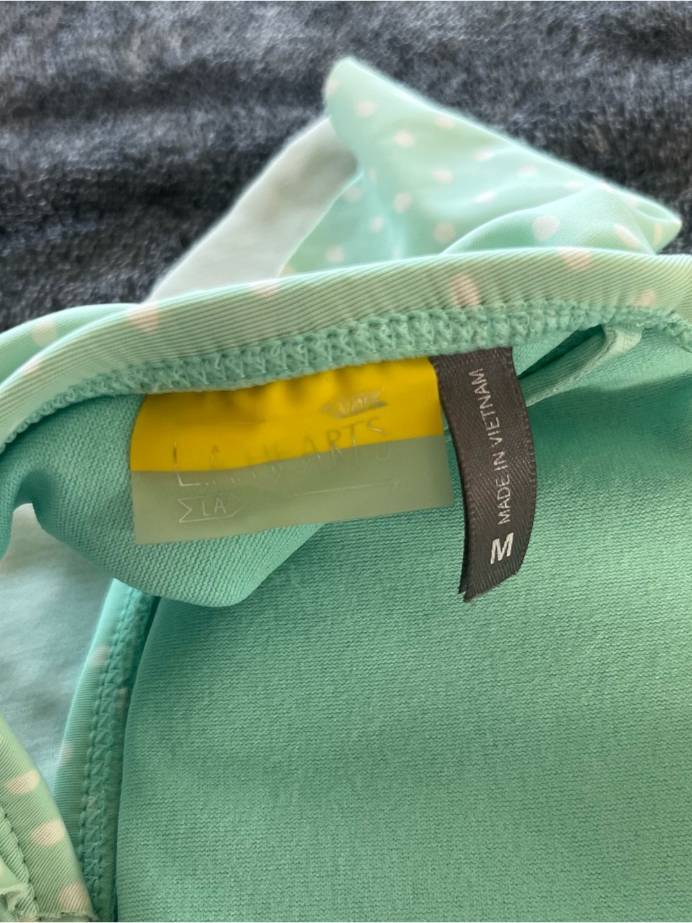 Mint Green Polka Dot Ruffle Halter Bikini Top - Picture 3 of 3
